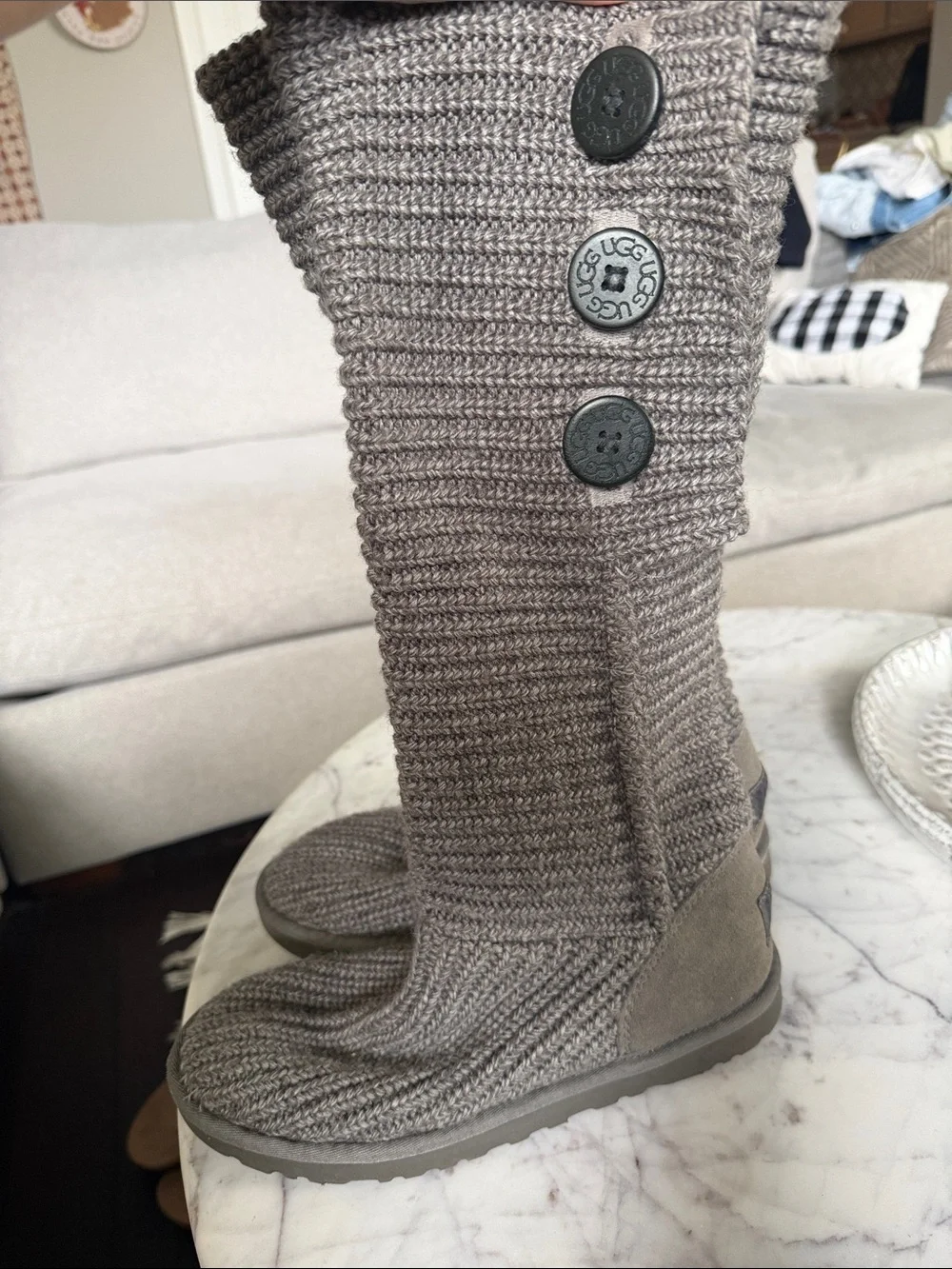 UGG Cardy Tall Button Down Knit Boots Gray Women’s Size 9
